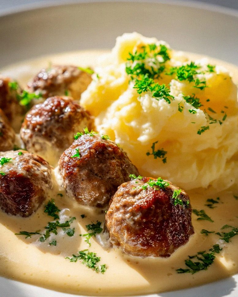 Cremige Slow Cooker Hackbällchen mit Kartoffelpüree Rezept – Schritt 1