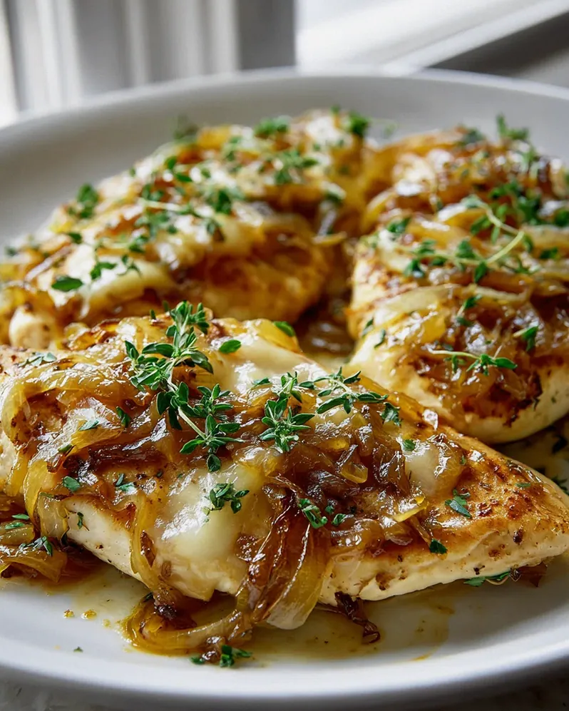 Französische Zwiebel-Hähnchenpfanne mit geschmolzenem Gruyère – Schritt 2