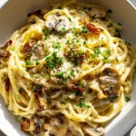 Karamellisierte Lauch-Muschroom-Gruyère-Pasta mit Knoblauchbutter