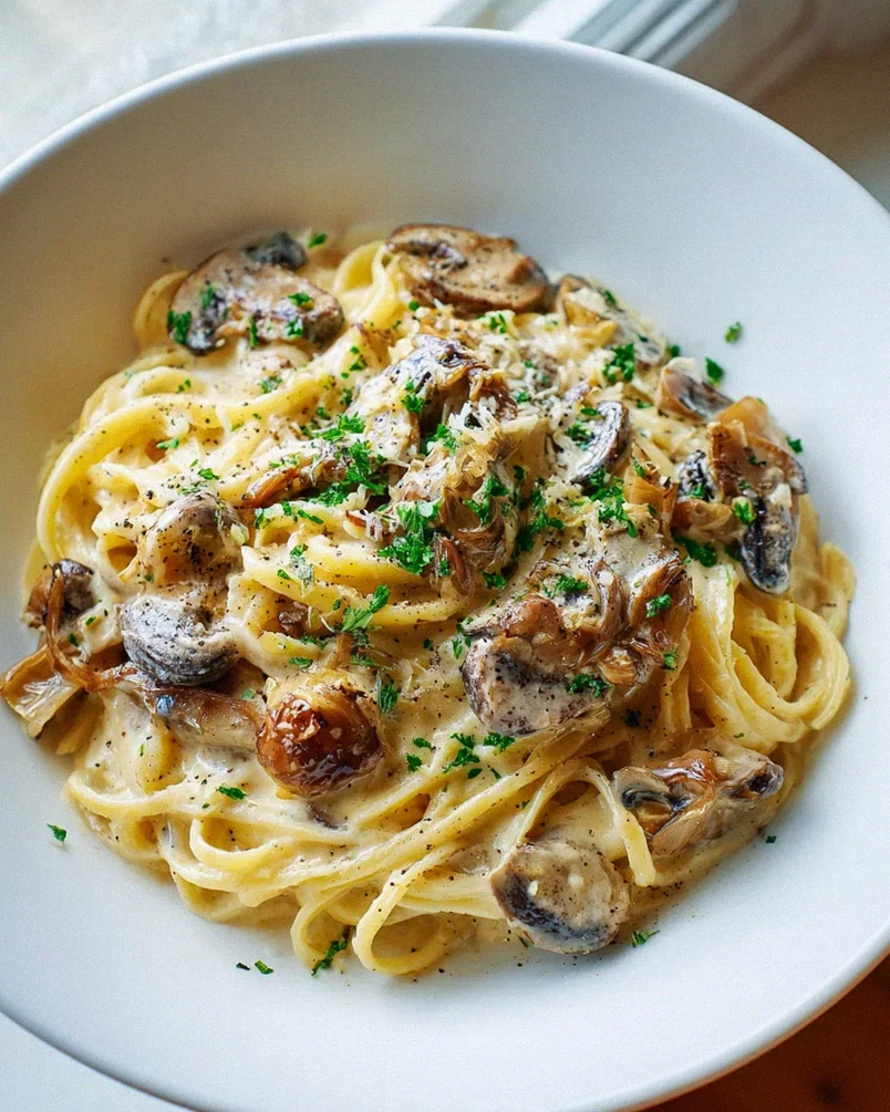 Karamellisierte Lauch-Muschroom-Gruyère-Pasta mit Knoblauchbutter – Schritt 2