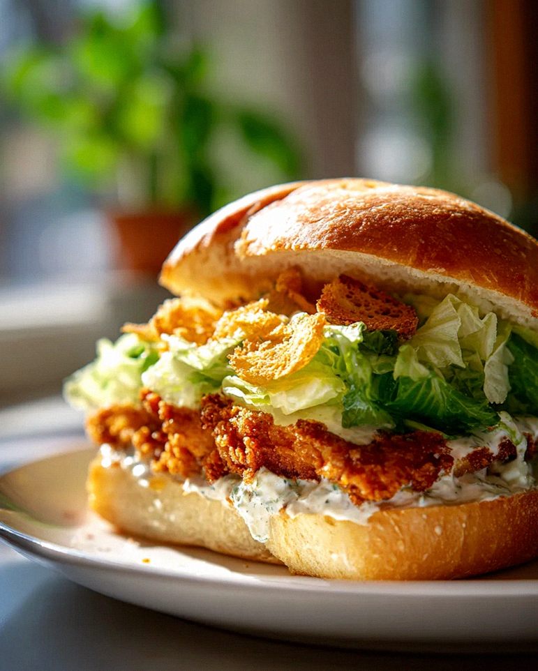 Knuspriges Hähnchen Caesar Sandwich mit Croutons genießen! – Schritt 2