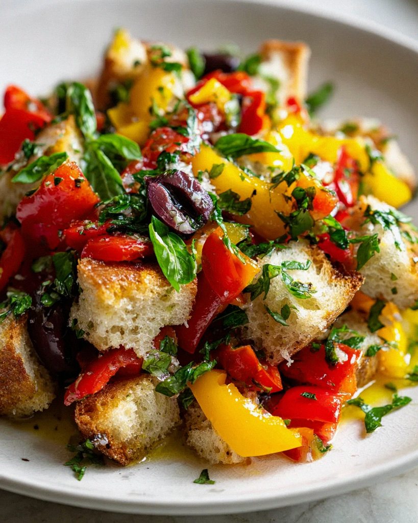 Mediterraner Brotsalat mit Oliven und Paprika – Genuss pur! – Schritt 1