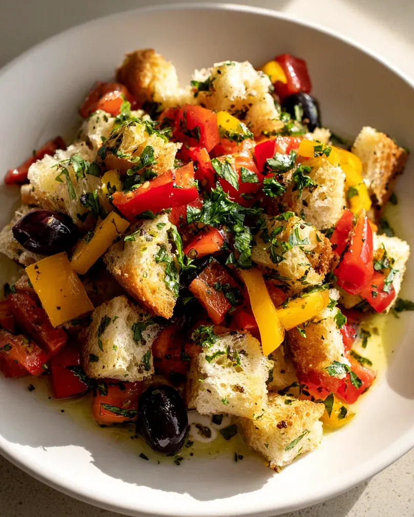 Mediterraner Brotsalat mit Oliven und Paprika – Genuss pur! – Schritt 2