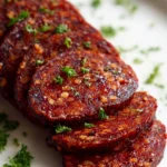Ofen gebackene vegane Rindfleisch-Putensalami mit Traubensaft
