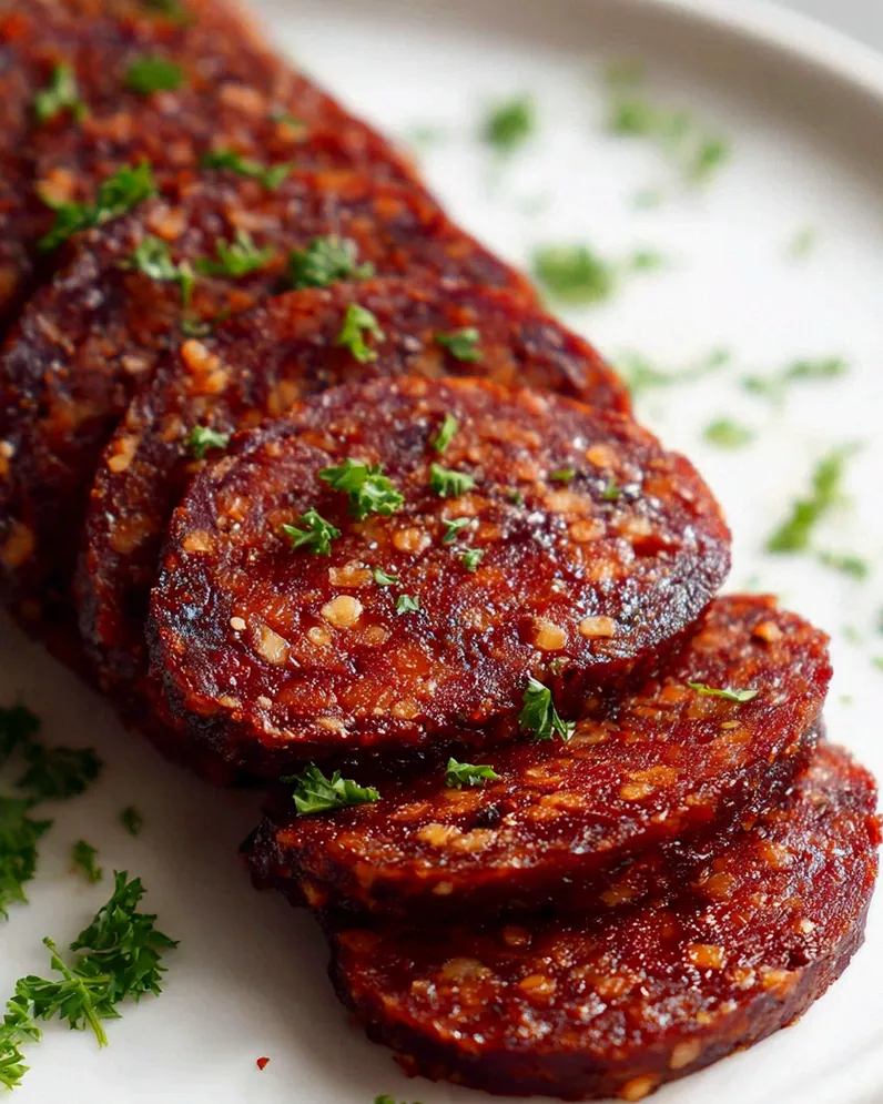 Ofen gebackene vegane Rindfleisch-Putensalami mit Traubensaft – Schritt 1