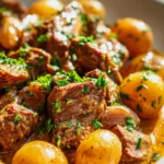 One Pot Slow Cooker Knoblauchbutter-Rindfleisch mit Kartoffeln
