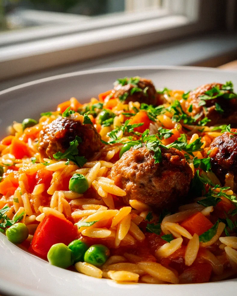 Schnelle Orzo Pfanne mit Hackbällchen für jeden Tag – Schritt 1